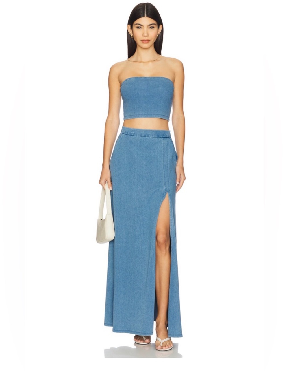Susana Monaco Stretch Denim Maxi Skirt Light Denim Small NWT